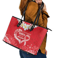 Heart Health Awareness Leather Tote Bag Polynesian Red Ribbon