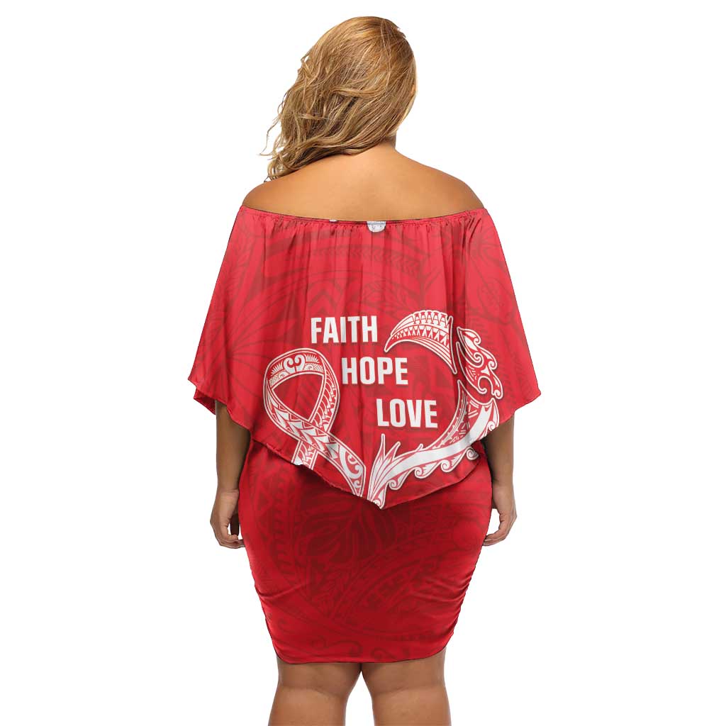 Heart Health Awareness Off Shoulder Short Dress Polynesian Red Ribbon