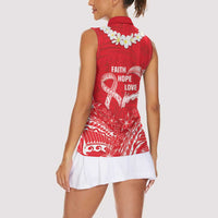 Heart Health Awareness Women Sleeveless Polo Shirt Polynesian Red Ribbon