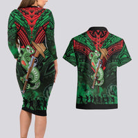 New Zealand ANZAC Day Couples Matching Long Sleeve Bodycon Dress and Hawaiian Shirt Aotearoa Hei Tiki LT05 - Polynesian Pride