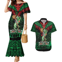 New Zealand ANZAC Day Couples Matching Mermaid Dress and Hawaiian Shirt Aotearoa Hei Tiki LT05 Green - Polynesian Pride