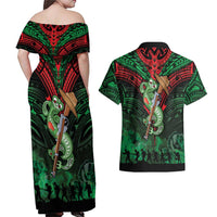New Zealand ANZAC Day Couples Matching Off Shoulder Maxi Dress and Hawaiian Shirt Aotearoa Hei Tiki LT05 - Polynesian Pride