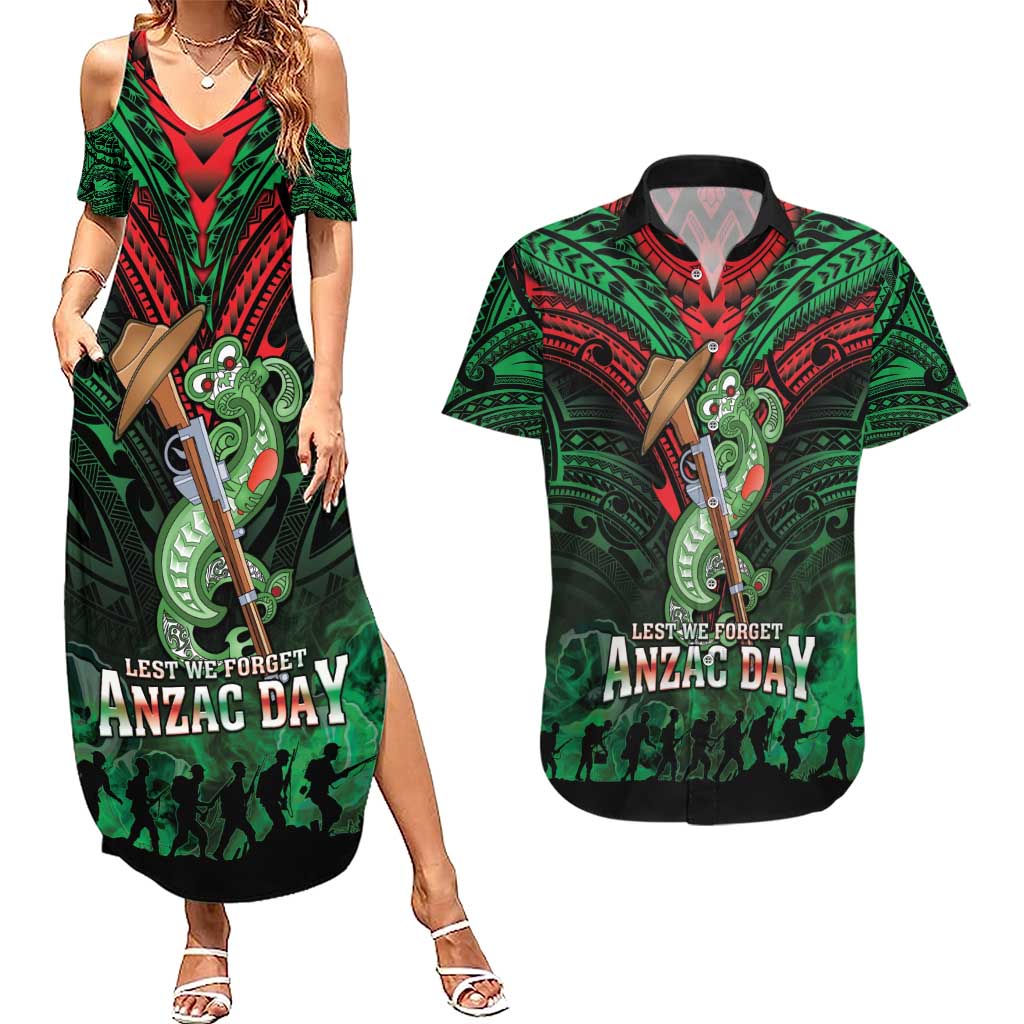New Zealand ANZAC Day Couples Matching Summer Maxi Dress and Hawaiian Shirt Aotearoa Hei Tiki LT05 Green - Polynesian Pride