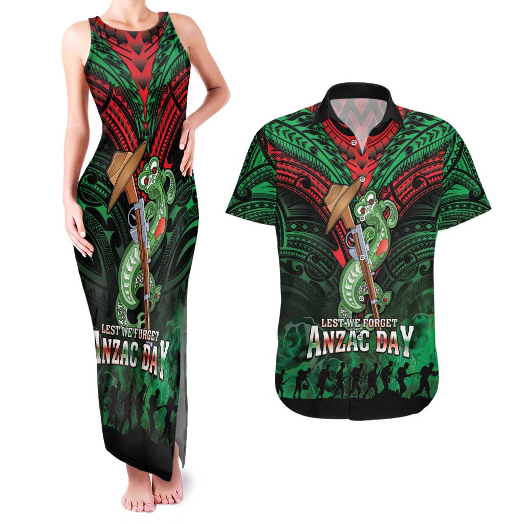 New Zealand ANZAC Day Couples Matching Tank Maxi Dress and Hawaiian Shirt Aotearoa Hei Tiki LT05 Green - Polynesian Pride