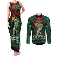 New Zealand ANZAC Day Couples Matching Tank Maxi Dress and Long Sleeve Button Shirt Aotearoa Hei Tiki LT05 Green - Polynesian Pride
