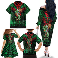 New Zealand ANZAC Day Family Matching Off The Shoulder Long Sleeve Dress and Hawaiian Shirt Aotearoa Hei Tiki LT05 - Polynesian Pride