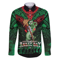 New Zealand ANZAC Day Family Matching Off The Shoulder Long Sleeve Dress and Hawaiian Shirt Aotearoa Hei Tiki LT05 Dad's Shirt - Long Sleeve Green - Polynesian Pride