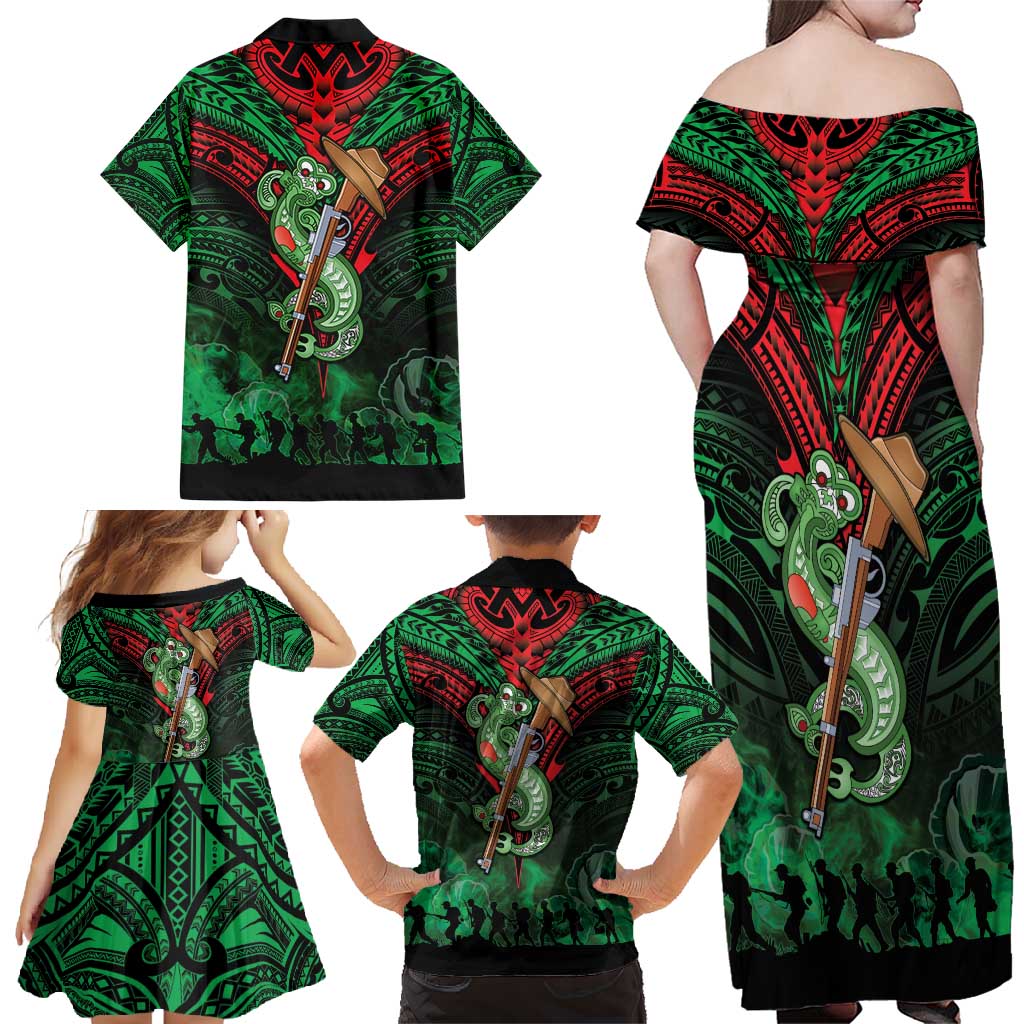 New Zealand ANZAC Day Family Matching Off Shoulder Maxi Dress and Hawaiian Shirt Aotearoa Hei Tiki LT05 - Polynesian Pride