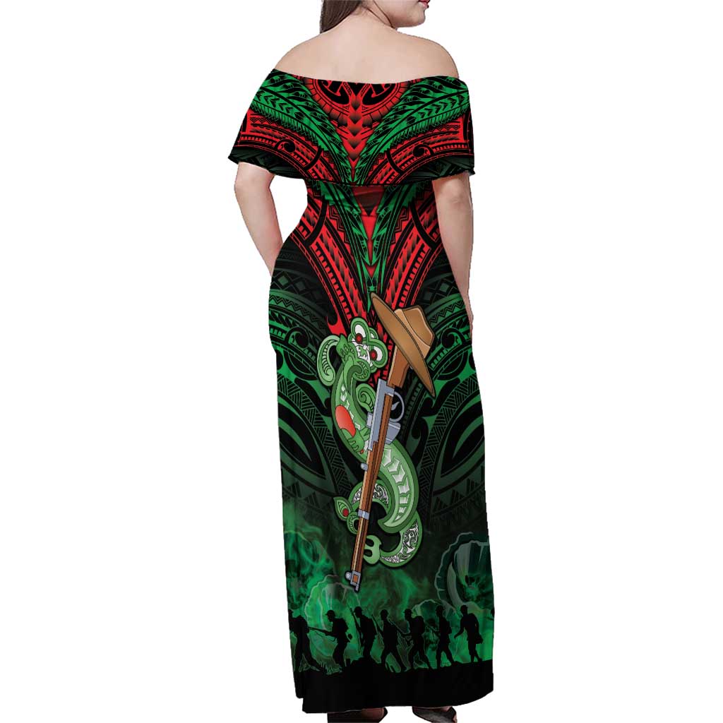 New Zealand ANZAC Day Family Matching Off Shoulder Maxi Dress and Hawaiian Shirt Aotearoa Hei Tiki LT05 - Polynesian Pride