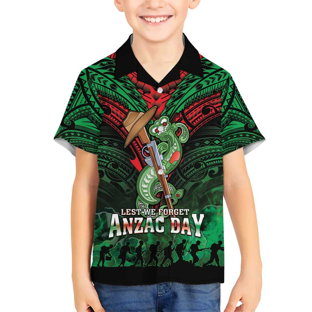 New Zealand ANZAC Day Family Matching Off Shoulder Maxi Dress and Hawaiian Shirt Aotearoa Hei Tiki LT05 Son's Shirt Green - Polynesian Pride