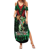 New Zealand ANZAC Day Family Matching Summer Maxi Dress and Hawaiian Shirt Aotearoa Hei Tiki LT05 Mom's Dress Green - Polynesian Pride