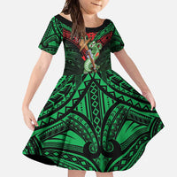 New Zealand ANZAC Day Family Matching Tank Maxi Dress and Hawaiian Shirt Aotearoa Hei Tiki LT05 Daughter's Dress Green - Polynesian Pride