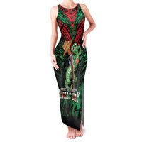 New Zealand ANZAC Day Family Matching Tank Maxi Dress and Hawaiian Shirt Aotearoa Hei Tiki LT05 Mom's Dress Green - Polynesian Pride