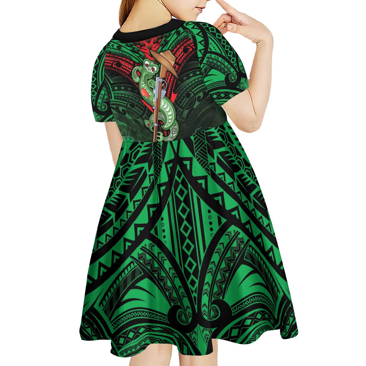New Zealand ANZAC Day Kid Short Sleeve Dress Aotearoa Hei Tiki
