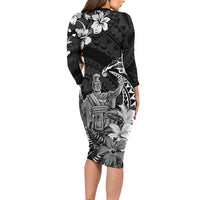 Hawaii King Kamehameha Day Family Matching Long Sleeve Bodycon Dress and Hawaiian Shirt Polynesian Pattern Mix Hibiscus Black LT05 - Polynesian Pride