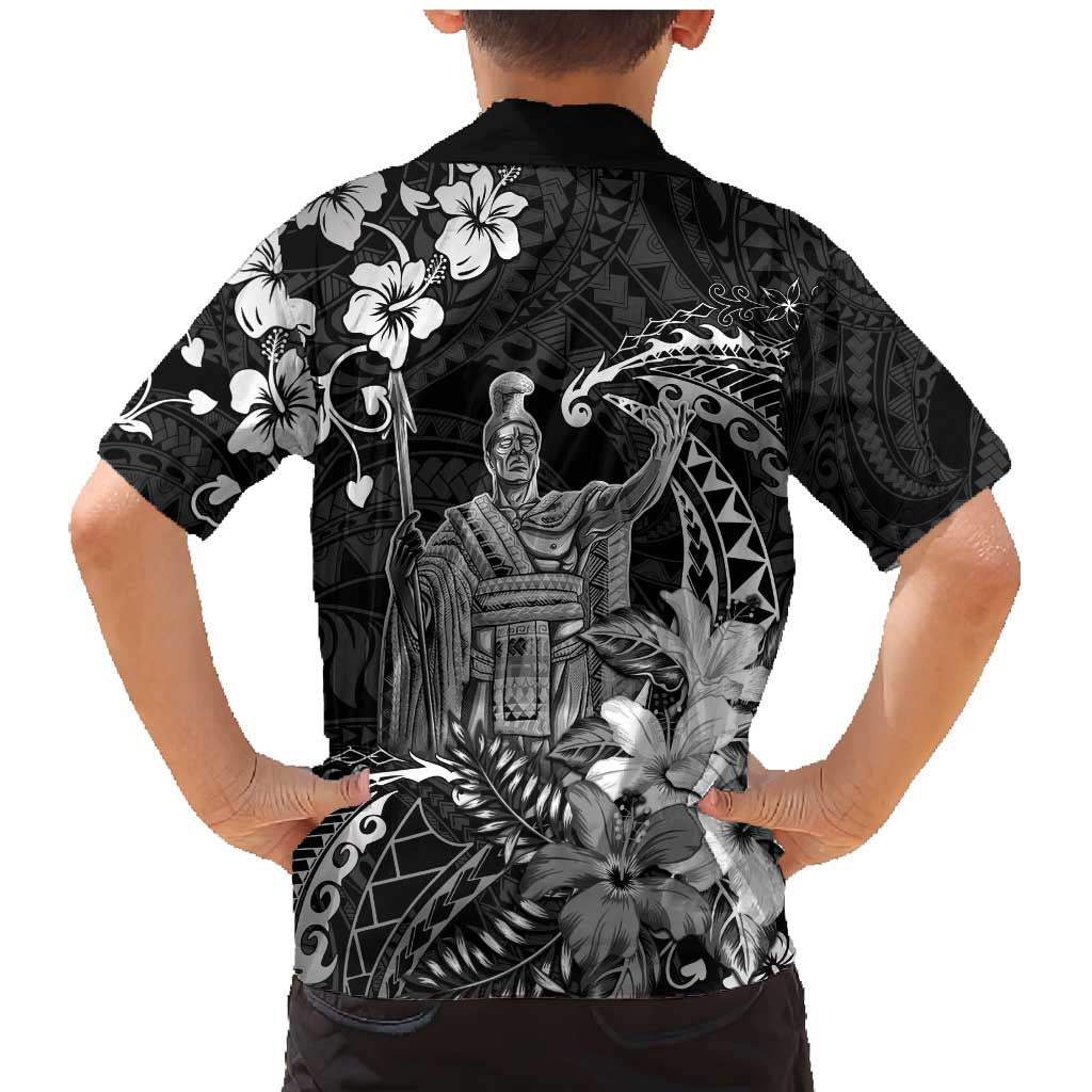 Hawaii King Kamehameha Day Family Matching Mermaid Dress and Hawaiian Shirt Polynesian Pattern Mix Hibiscus Black LT05 - Polynesian Pride