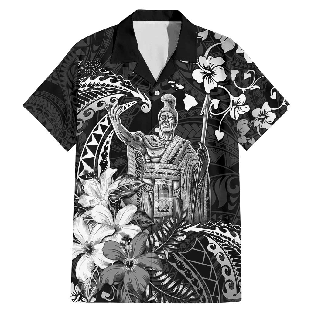Hawaii King Kamehameha Day Family Matching Mermaid Dress and Hawaiian Shirt Polynesian Pattern Mix Hibiscus Black LT05 Dad's Shirt - Short Sleeve Black - Polynesian Pride