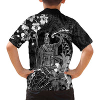 Hawaii King Kamehameha Day Family Matching Off The Shoulder Long Sleeve Dress and Hawaiian Shirt Polynesian Pattern Mix Hibiscus Black LT05 - Polynesian Pride
