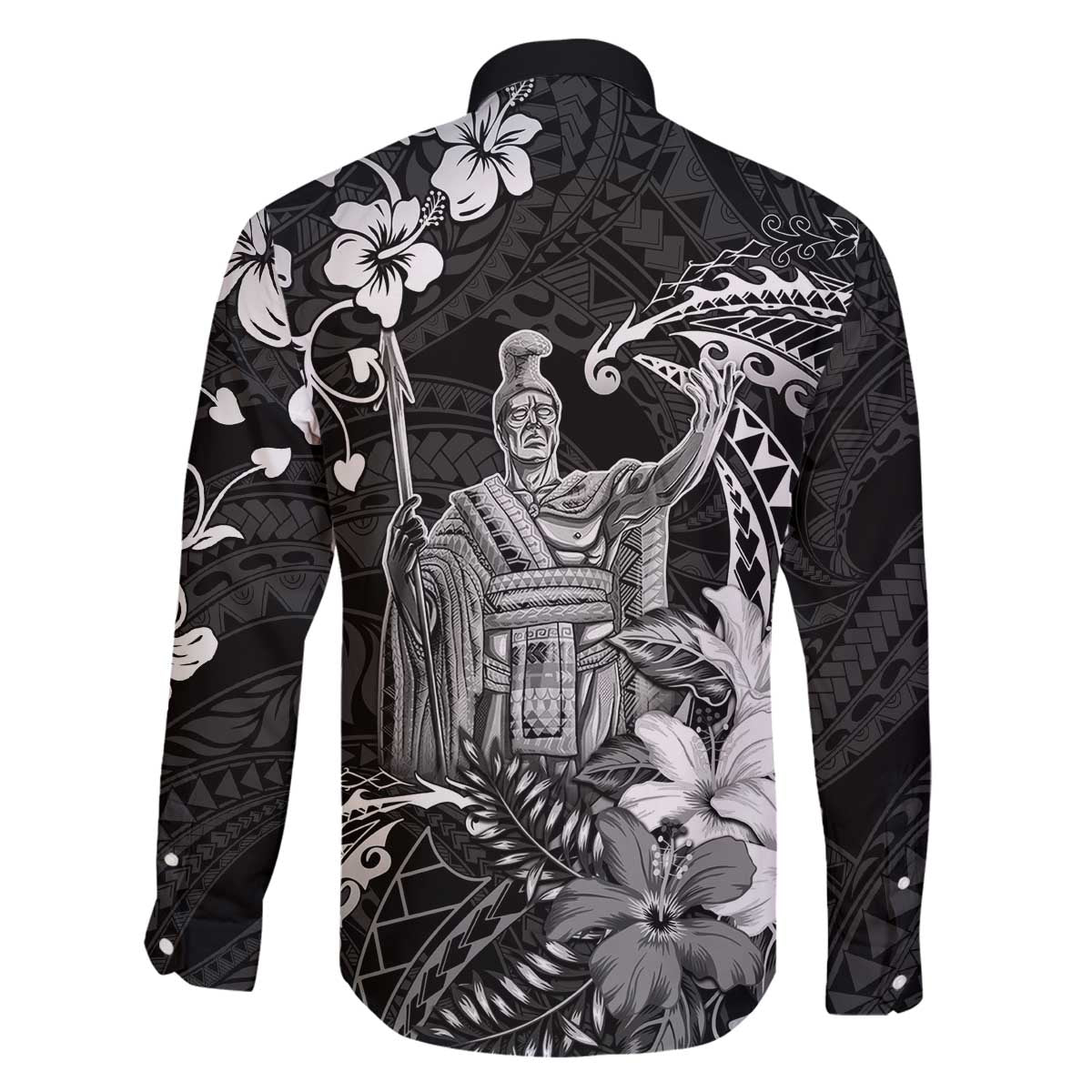 Hawaii King Kamehameha Day Family Matching Off The Shoulder Long Sleeve Dress and Hawaiian Shirt Polynesian Pattern Mix Hibiscus Black LT05 - Polynesian Pride