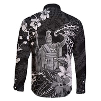 Hawaii King Kamehameha Day Family Matching Off The Shoulder Long Sleeve Dress and Hawaiian Shirt Polynesian Pattern Mix Hibiscus Black LT05 - Polynesian Pride