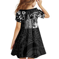 Hawaii King Kamehameha Day Family Matching Off Shoulder Maxi Dress and Hawaiian Shirt Polynesian Pattern Mix Hibiscus Black
