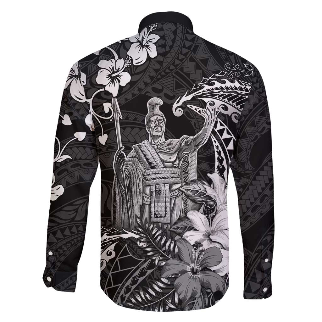 Hawaii King Kamehameha Day Family Matching Off Shoulder Short Dress and Hawaiian Shirt Polynesian Pattern Mix Hibiscus Black