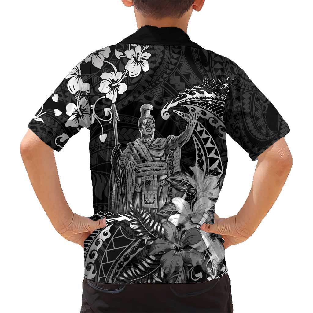 Hawaii King Kamehameha Day Family Matching Short Sleeve Bodycon Dress and Hawaiian Shirt Polynesian Pattern Mix Hibiscus Black LT05 - Polynesian Pride