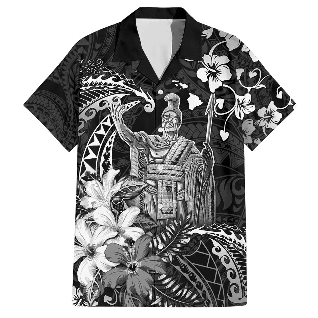 Hawaii King Kamehameha Day Family Matching Short Sleeve Bodycon Dress and Hawaiian Shirt Polynesian Pattern Mix Hibiscus Black LT05 Dad's Shirt - Short Sleeve Black - Polynesian Pride