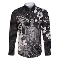 Hawaii King Kamehameha Day Family Matching Short Sleeve Bodycon Dress and Hawaiian Shirt Polynesian Pattern Mix Hibiscus Black LT05 Dad's Shirt - Long Sleeve Black - Polynesian Pride