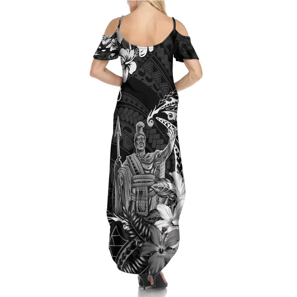 Hawaii King Kamehameha Day Family Matching Summer Maxi Dress and Hawaiian Shirt Polynesian Pattern Mix Hibiscus Black