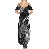 Hawaii King Kamehameha Day Family Matching Summer Maxi Dress and Hawaiian Shirt Polynesian Pattern Mix Hibiscus Black