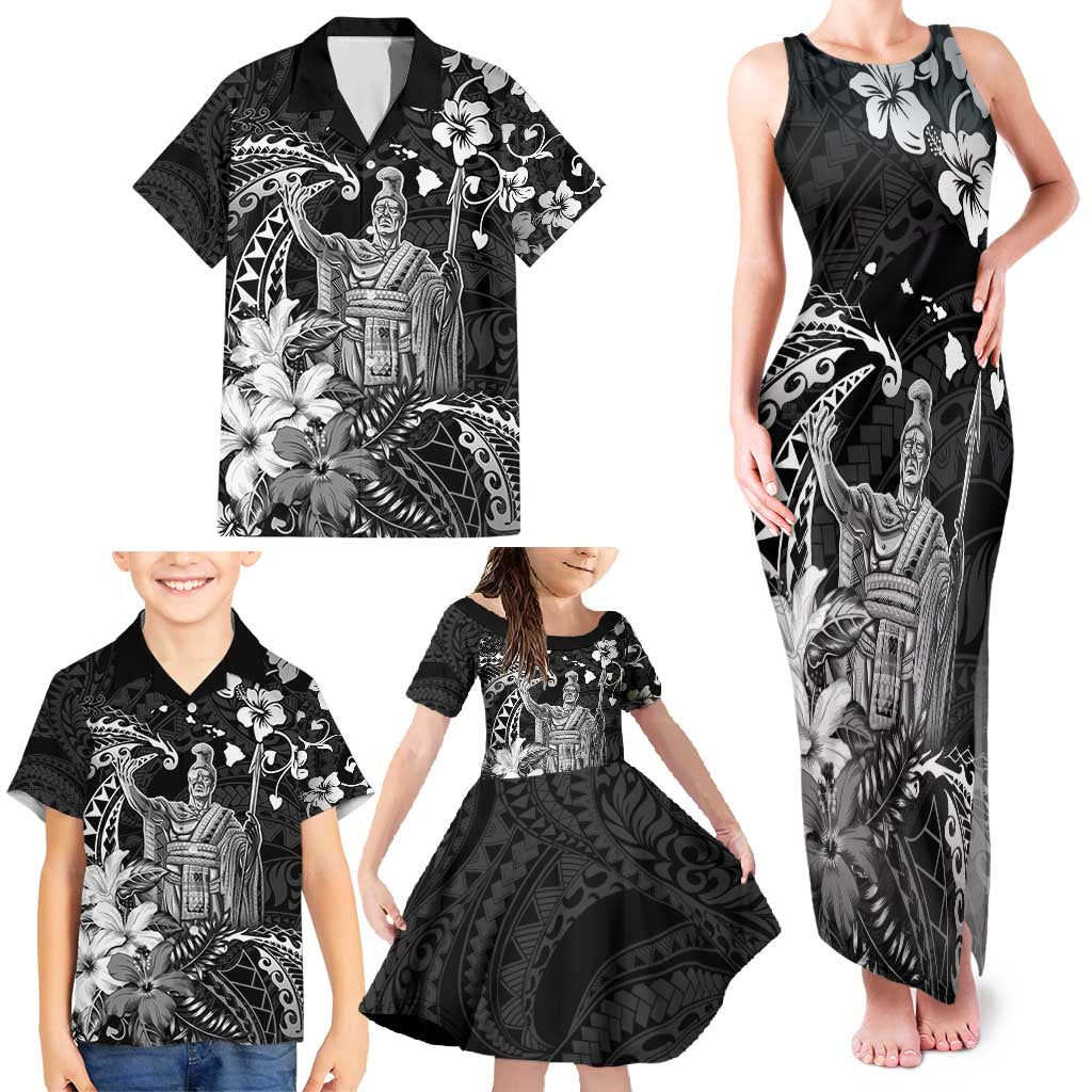 Hawaii King Kamehameha Day Family Matching Tank Maxi Dress and Hawaiian Shirt Polynesian Pattern Mix Hibiscus Black LT05 - Polynesian Pride