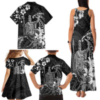 Hawaii King Kamehameha Day Family Matching Tank Maxi Dress and Hawaiian Shirt Polynesian Pattern Mix Hibiscus Black LT05 - Polynesian Pride