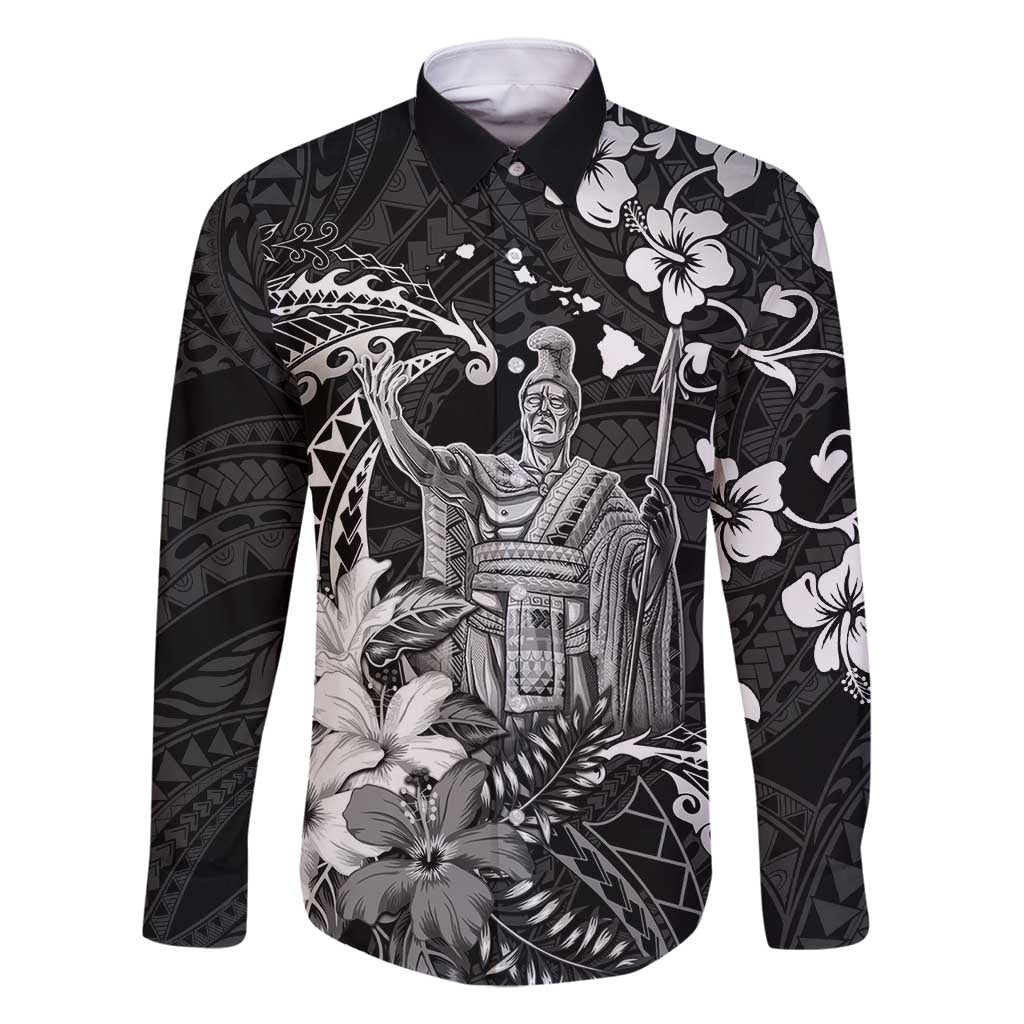 Hawaii King Kamehameha Day Family Matching Tank Maxi Dress and Hawaiian Shirt Polynesian Pattern Mix Hibiscus Black LT05 Dad's Shirt - Long Sleeve Black - Polynesian Pride