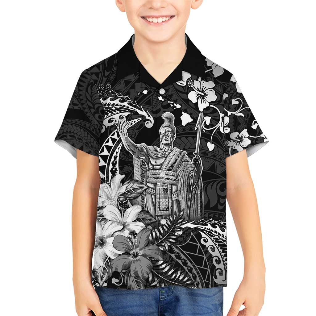 Hawaii King Kamehameha Day Family Matching Tank Maxi Dress and Hawaiian Shirt Polynesian Pattern Mix Hibiscus Black LT05 Son's Shirt Black - Polynesian Pride