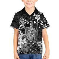 Hawaii King Kamehameha Day Family Matching Tank Maxi Dress and Hawaiian Shirt Polynesian Pattern Mix Hibiscus Black LT05 Son's Shirt Black - Polynesian Pride