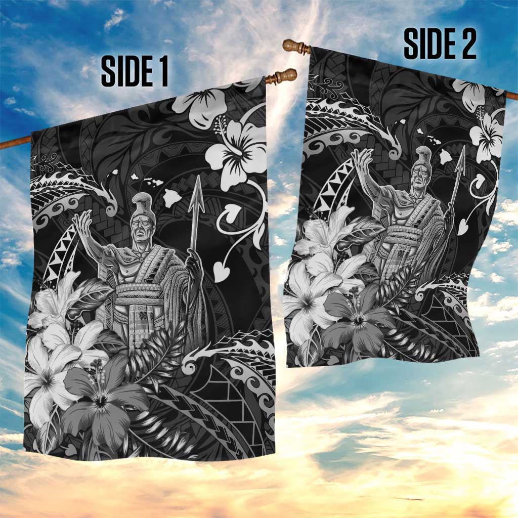 Hawaii King Kamehameha Day Garden Flag Polynesian Pattern Mix Hibiscus Black