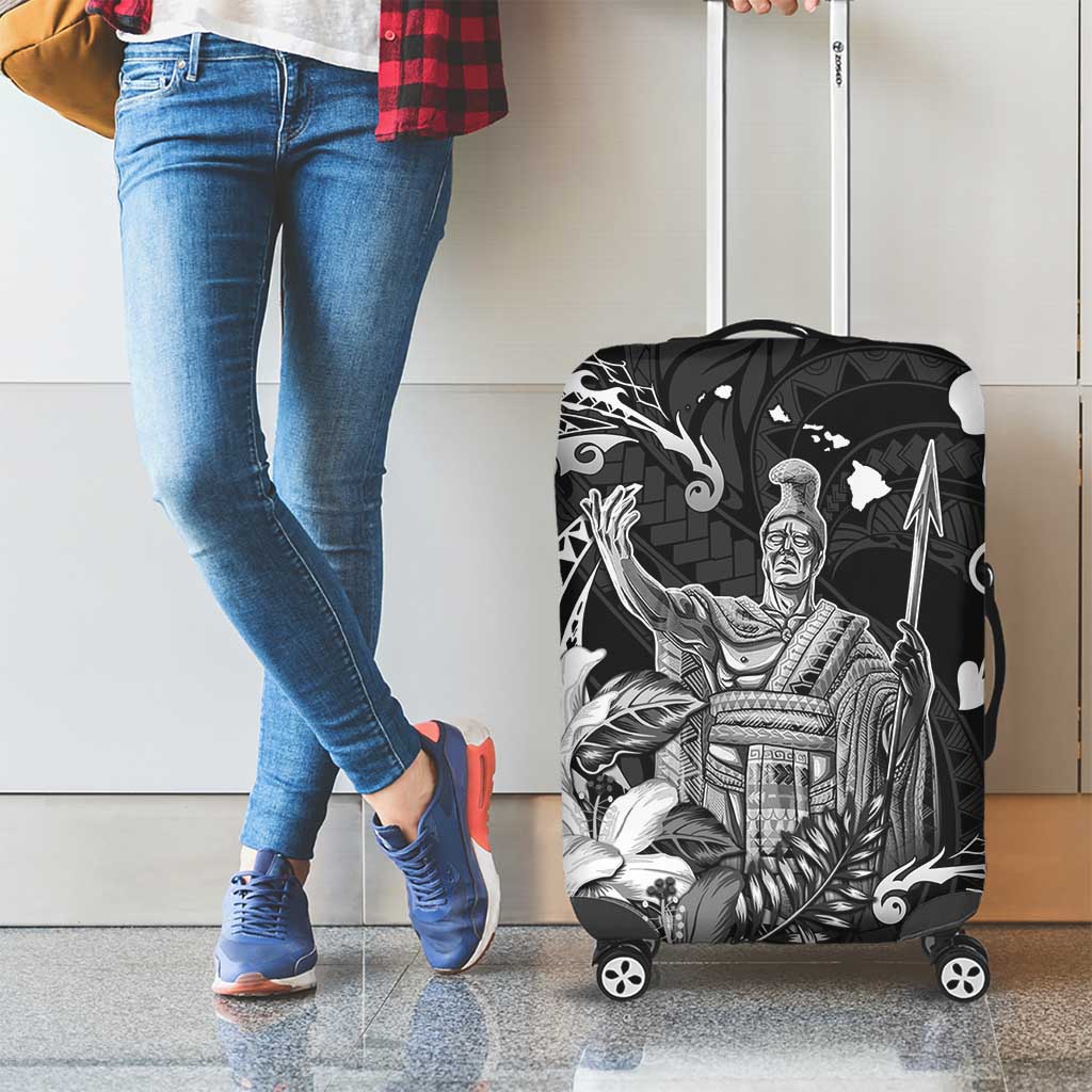 Hawaii King Kamehameha Day Luggage Cover Polynesian Pattern Mix Hibiscus Black