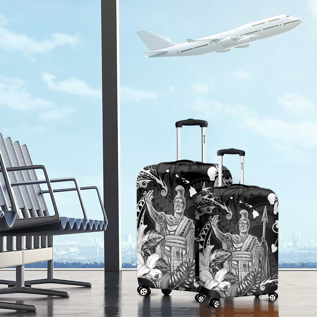 Hawaii King Kamehameha Day Luggage Cover Polynesian Pattern Mix Hibiscus Black