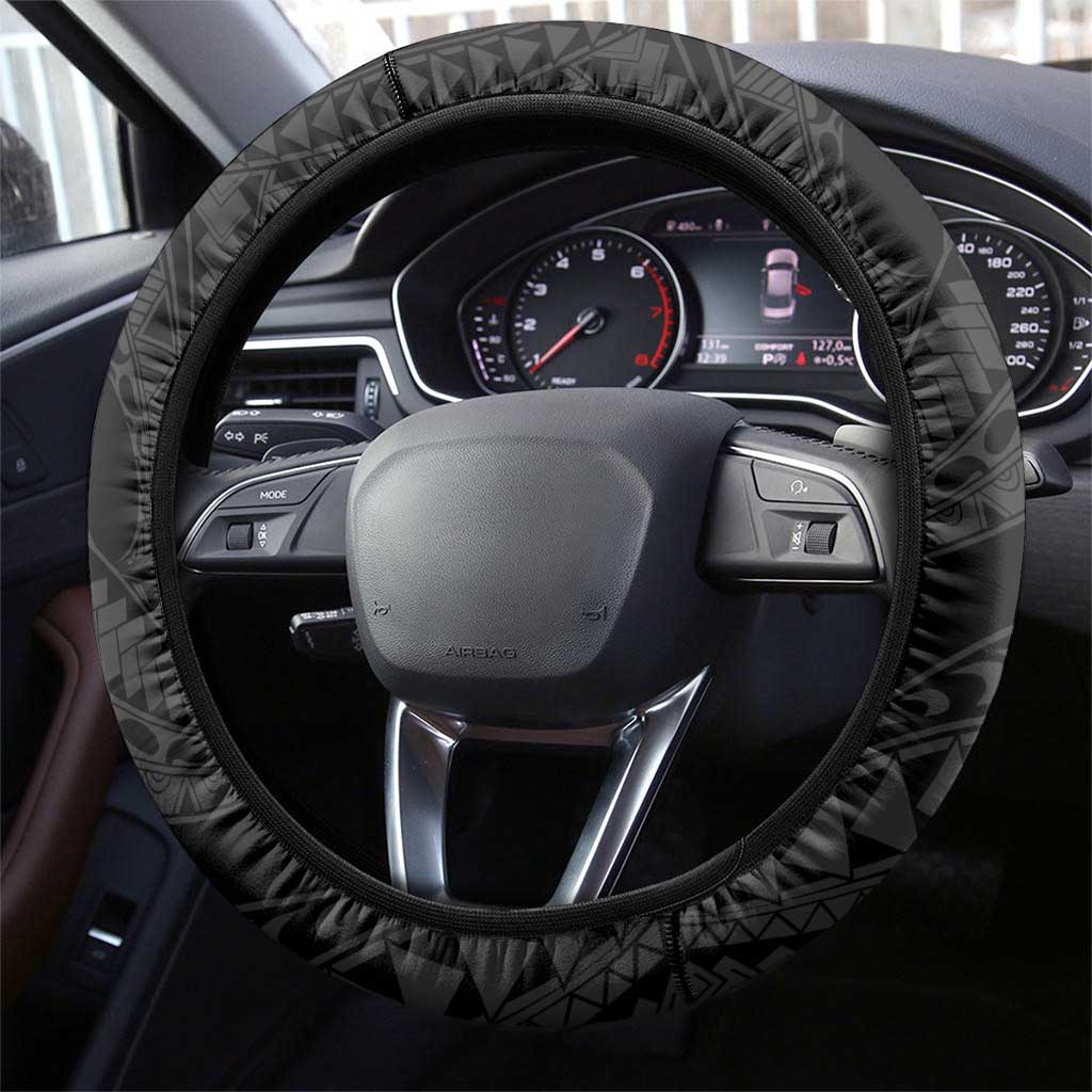 Hawaii King Kamehameha Day Steering Wheel Cover Polynesian Pattern Mix Hibiscus Black
