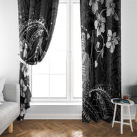 Hawaii King Kamehameha Day Window Curtain Polynesian Pattern Mix Hibiscus Black
