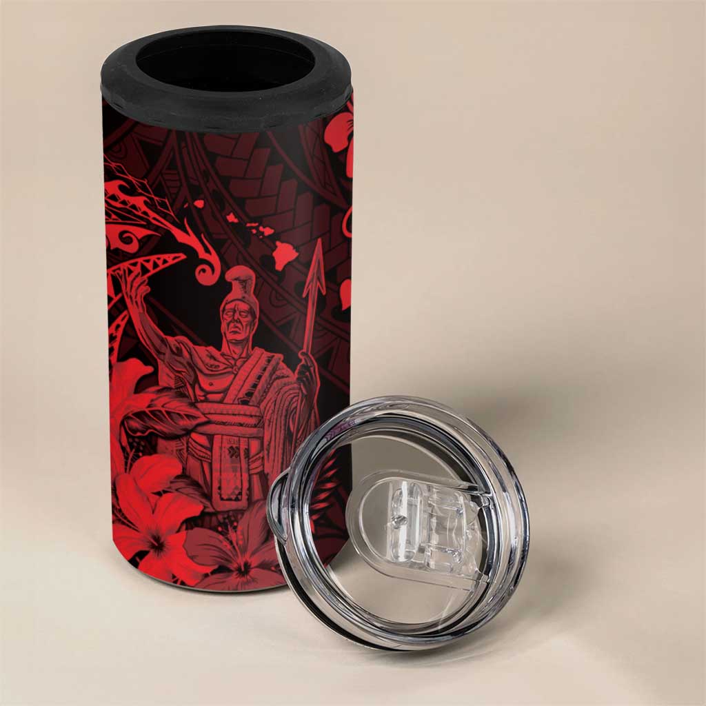 Hawaii King Kamehameha Day 4 in 1 Can Cooler Tumbler Polynesian Pattern Mix Hibiscus Red