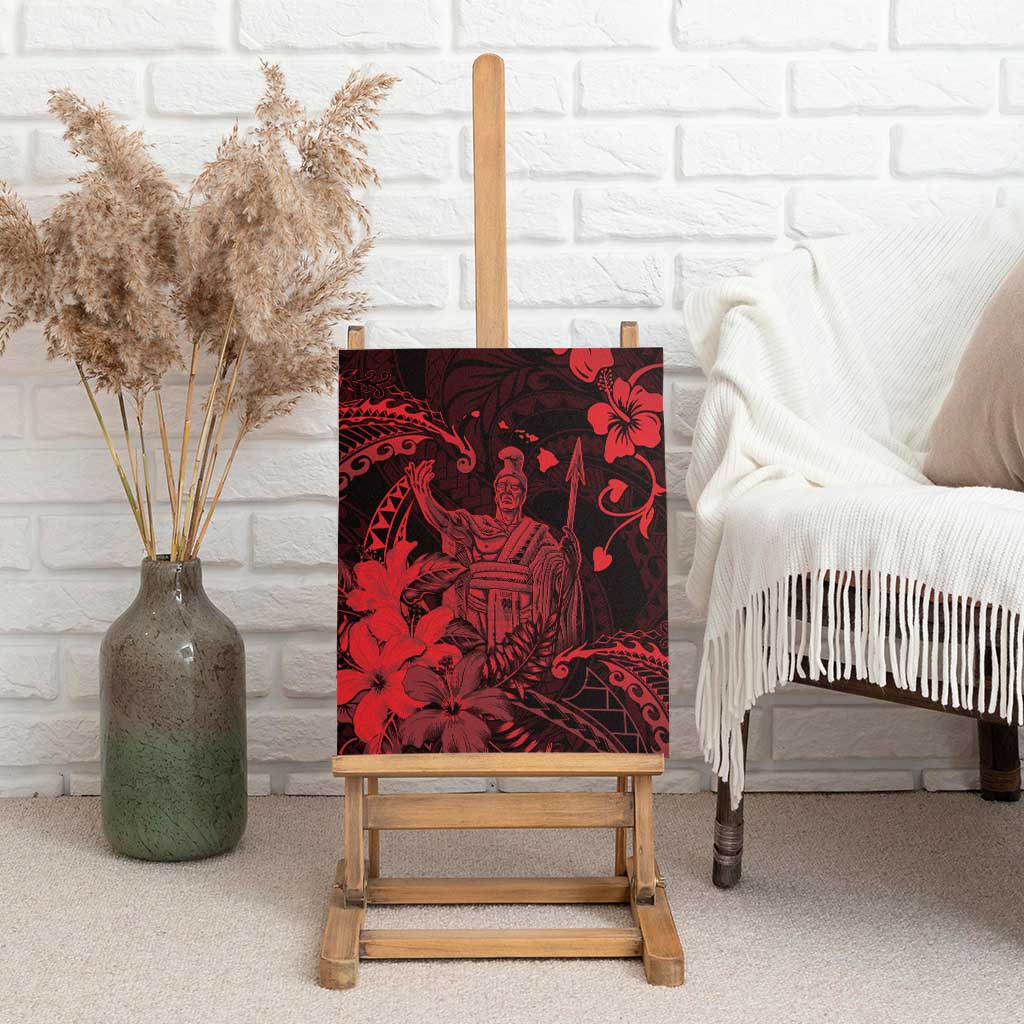 Hawaii King Kamehameha Day Canvas Wall Art Polynesian Pattern Mix Hibiscus Red