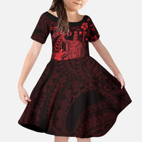 Hawaii King Kamehameha Day Family Matching Long Sleeve Bodycon Dress and Hawaiian Shirt Polynesian Pattern Mix Hibiscus Red LT05 Daughter's Dress Red - Polynesian Pride