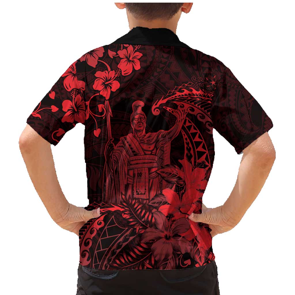 Hawaii King Kamehameha Day Family Matching Mermaid Dress and Hawaiian Shirt Polynesian Pattern Mix Hibiscus Red LT05 - Polynesian Pride