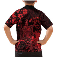 Hawaii King Kamehameha Day Family Matching Mermaid Dress and Hawaiian Shirt Polynesian Pattern Mix Hibiscus Red LT05 - Polynesian Pride