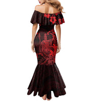 Hawaii King Kamehameha Day Family Matching Mermaid Dress and Hawaiian Shirt Polynesian Pattern Mix Hibiscus Red LT05 - Polynesian Pride
