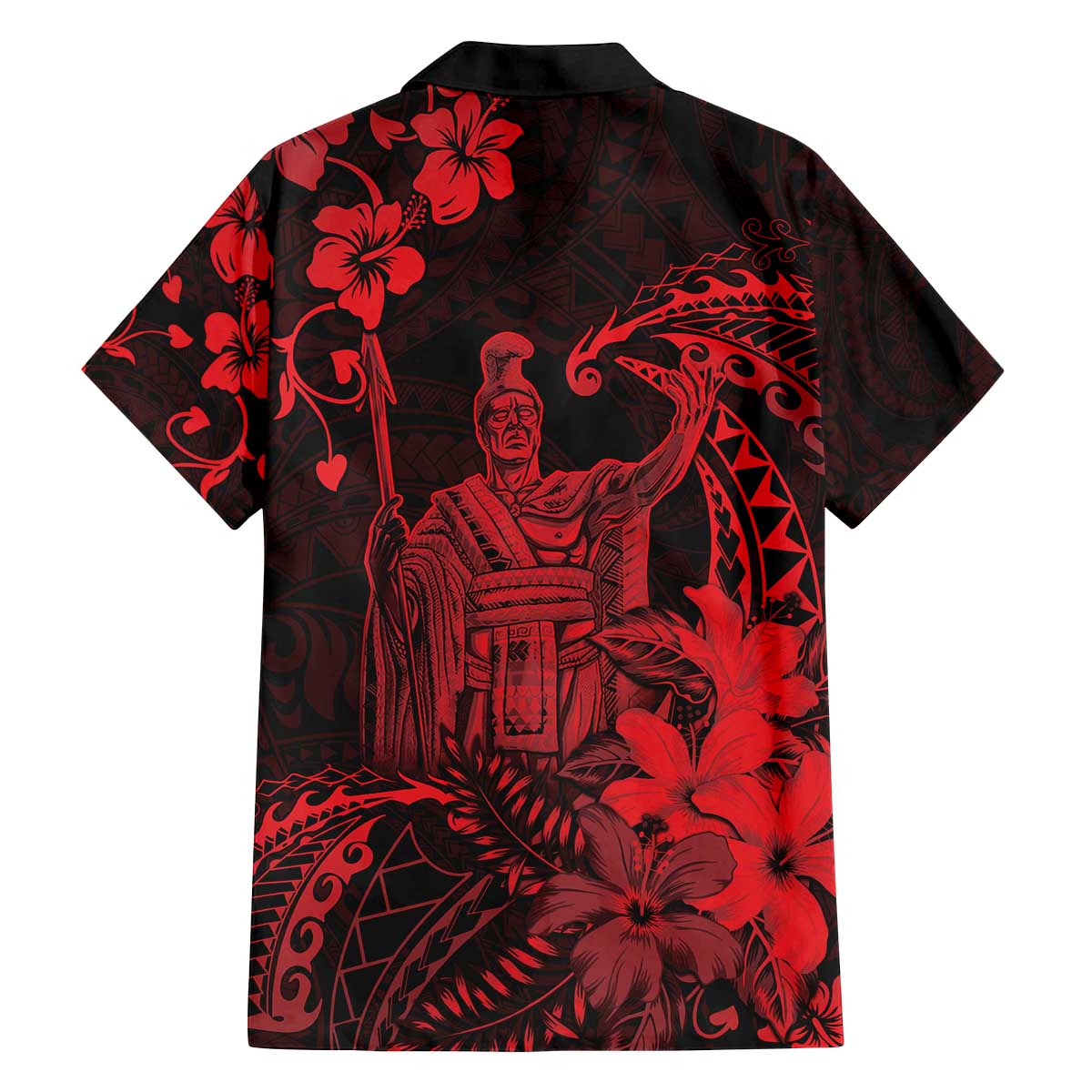 Hawaii King Kamehameha Day Family Matching Off The Shoulder Long Sleeve Dress and Hawaiian Shirt Polynesian Pattern Mix Hibiscus Red LT05 - Polynesian Pride