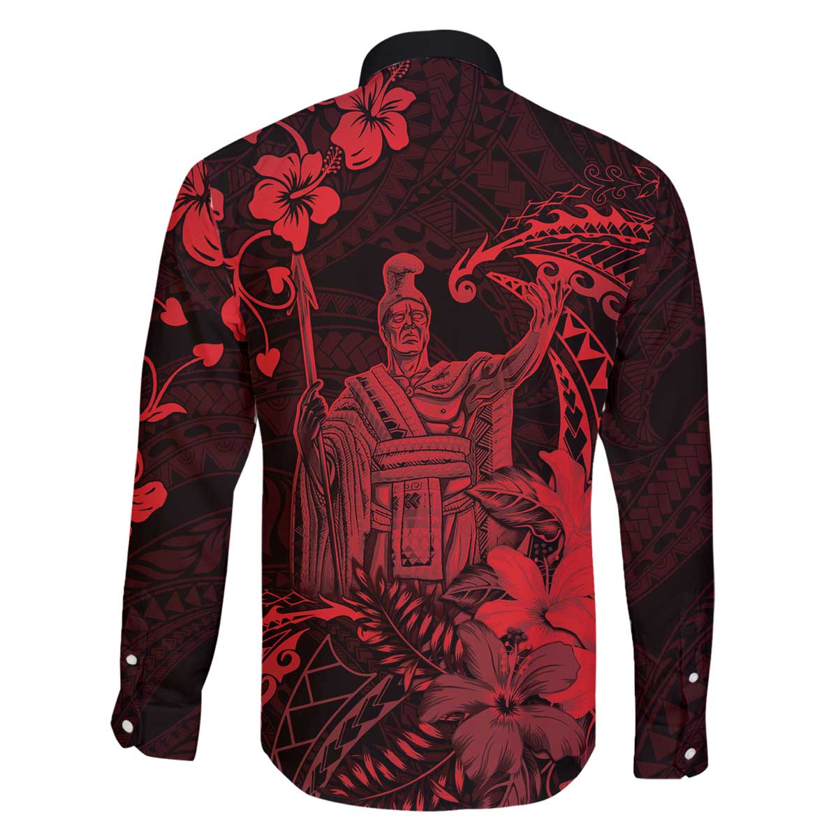 Hawaii King Kamehameha Day Family Matching Off The Shoulder Long Sleeve Dress and Hawaiian Shirt Polynesian Pattern Mix Hibiscus Red LT05 - Polynesian Pride