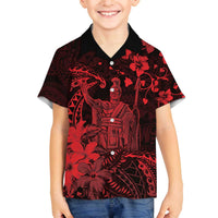 Hawaii King Kamehameha Day Family Matching Off The Shoulder Long Sleeve Dress and Hawaiian Shirt Polynesian Pattern Mix Hibiscus Red LT05 Son's Shirt Red - Polynesian Pride
